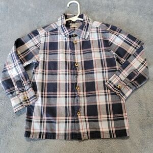 🌟Boys Garanimals long sleeve button down, 4T, navy, white, and red plaid